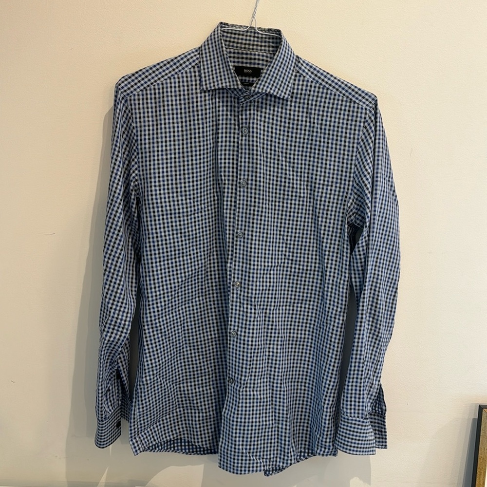 Hugo Boss Blue Plaid Button Down
